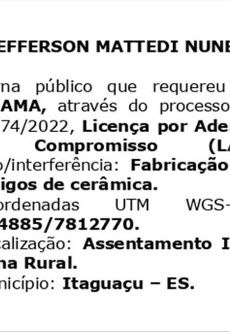 Licença por Adesão e Compromisso (LAC) - Jefferson Mattedi Nunes 